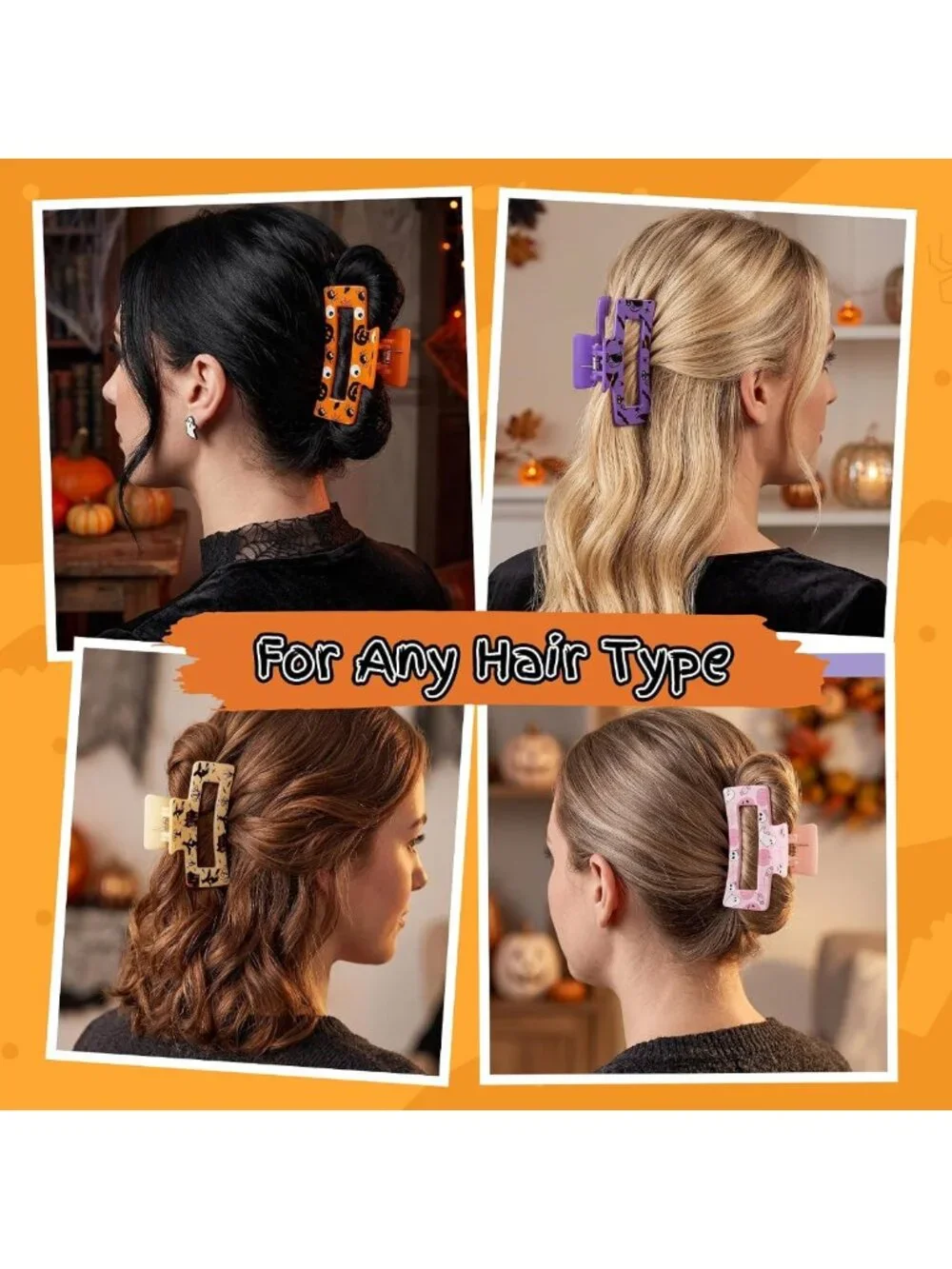 12Pcs Halloween Hair Claw Clips - Pumpkin, Ghost & Spider Web Accessories for